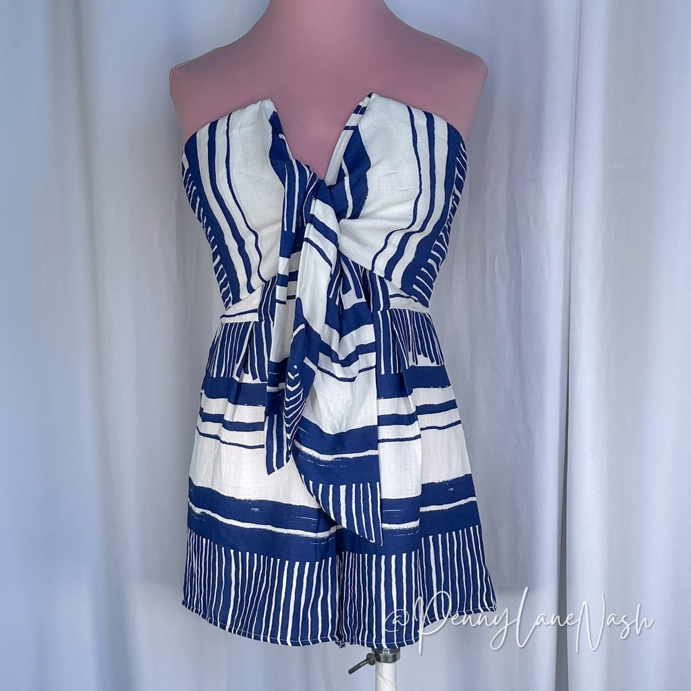 Lulu's Delphi Striped Tie-Front Strapless Romper - image 2